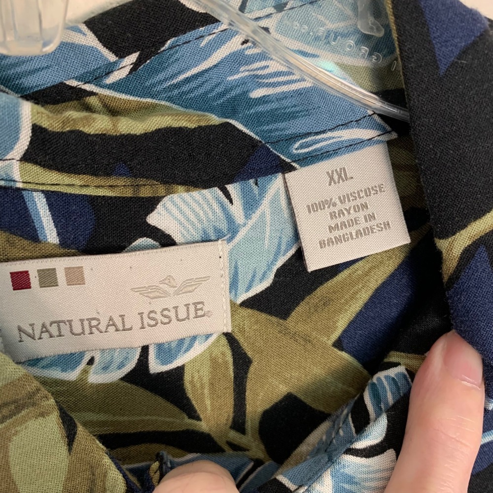 Natural Issue Mens XXL Tropical Leaf Print Rayon Short Sleeve Button Front Shirt - Picture 4 of 4